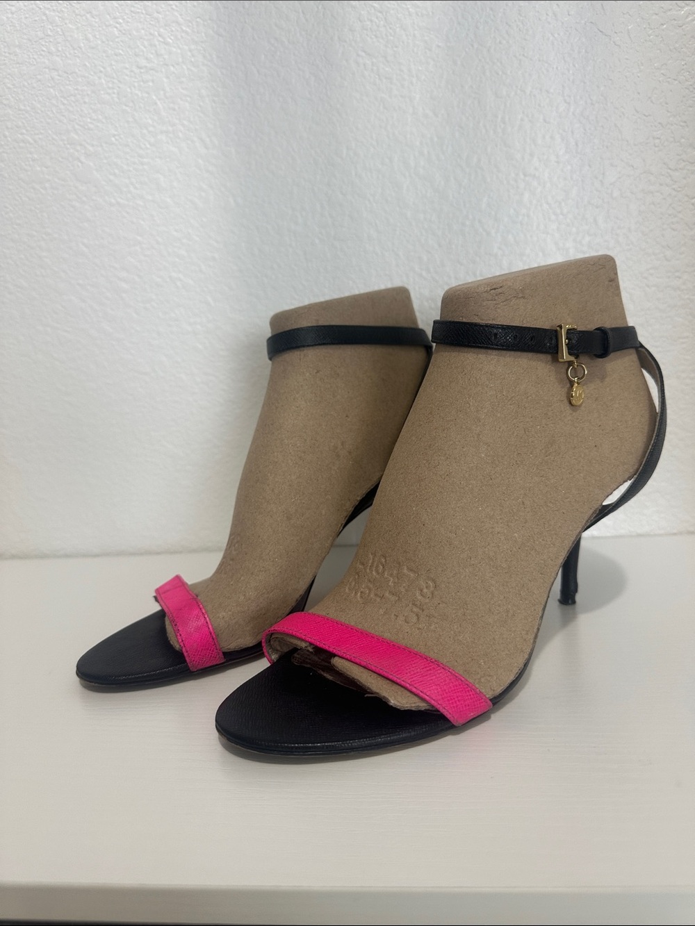 Michael Kors Black and Hot Pink Open-Toe Ankle-Strap Heels
